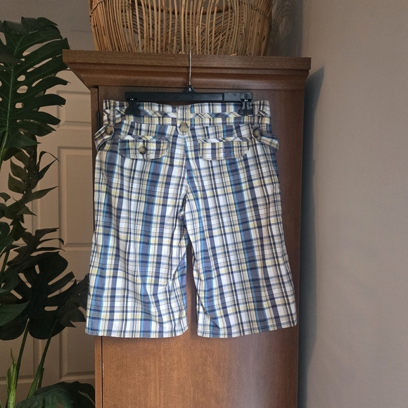 Jolt Blue Plaid Women Shorts Bermudas - Picture 2 of 6